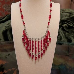 Vintage Handmade Wire And Glass Heart Bead Necklace